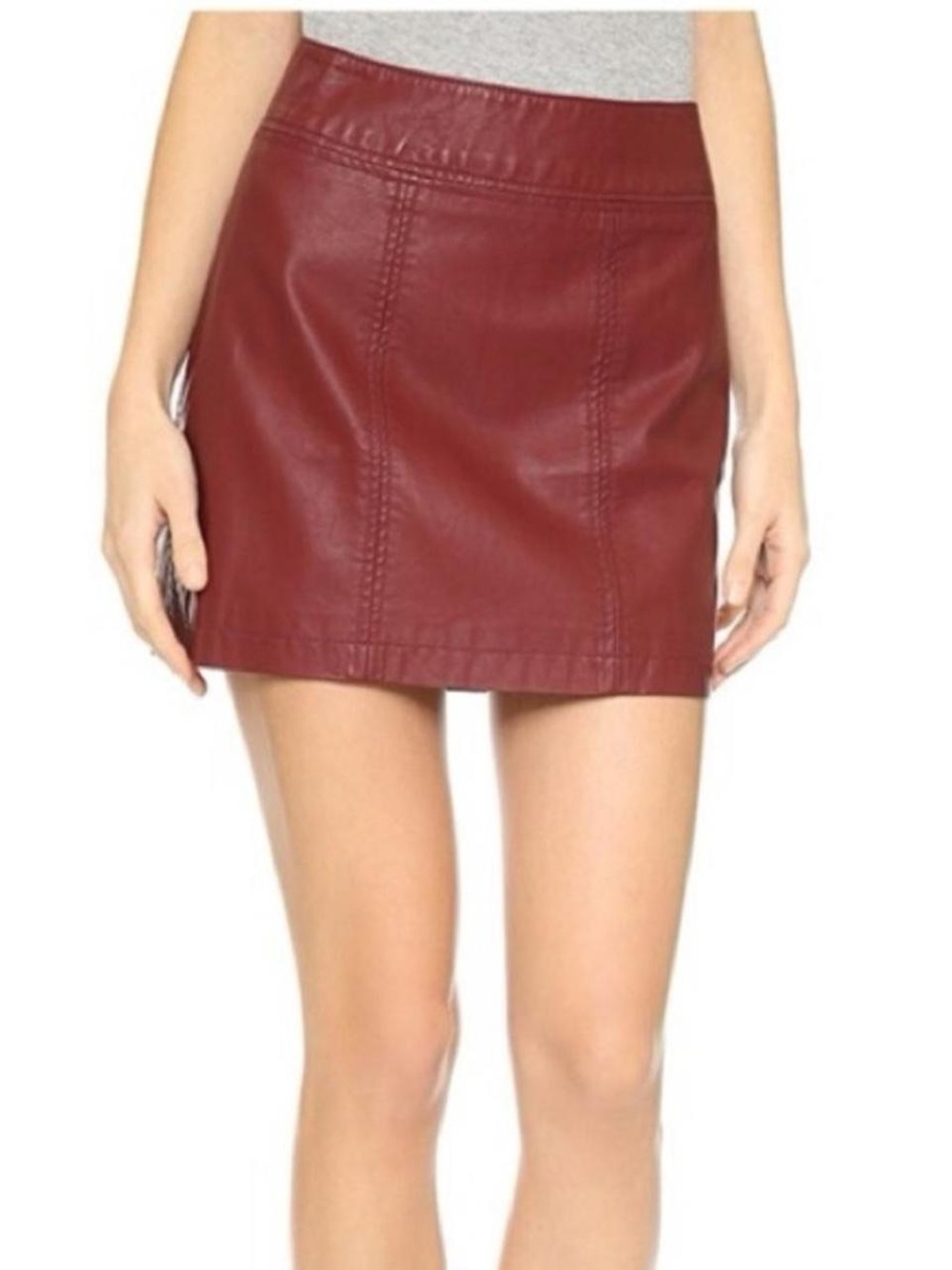 Free People Burgundy Faux Leather Mini Skirt